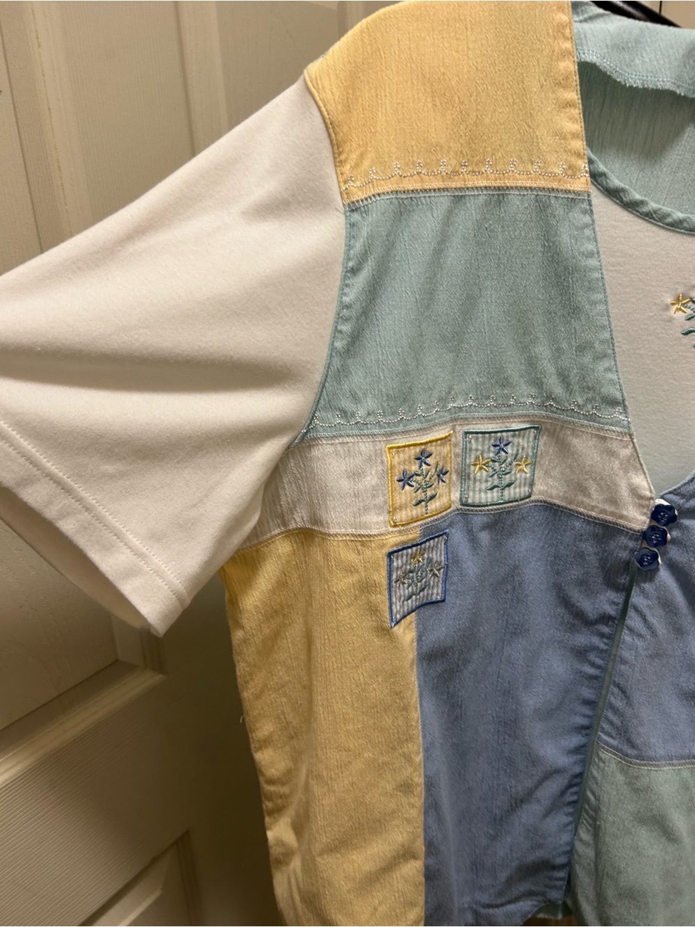 Alfred Dunner Pastel Patchwork Button-Front Top - Picture 3 of 9